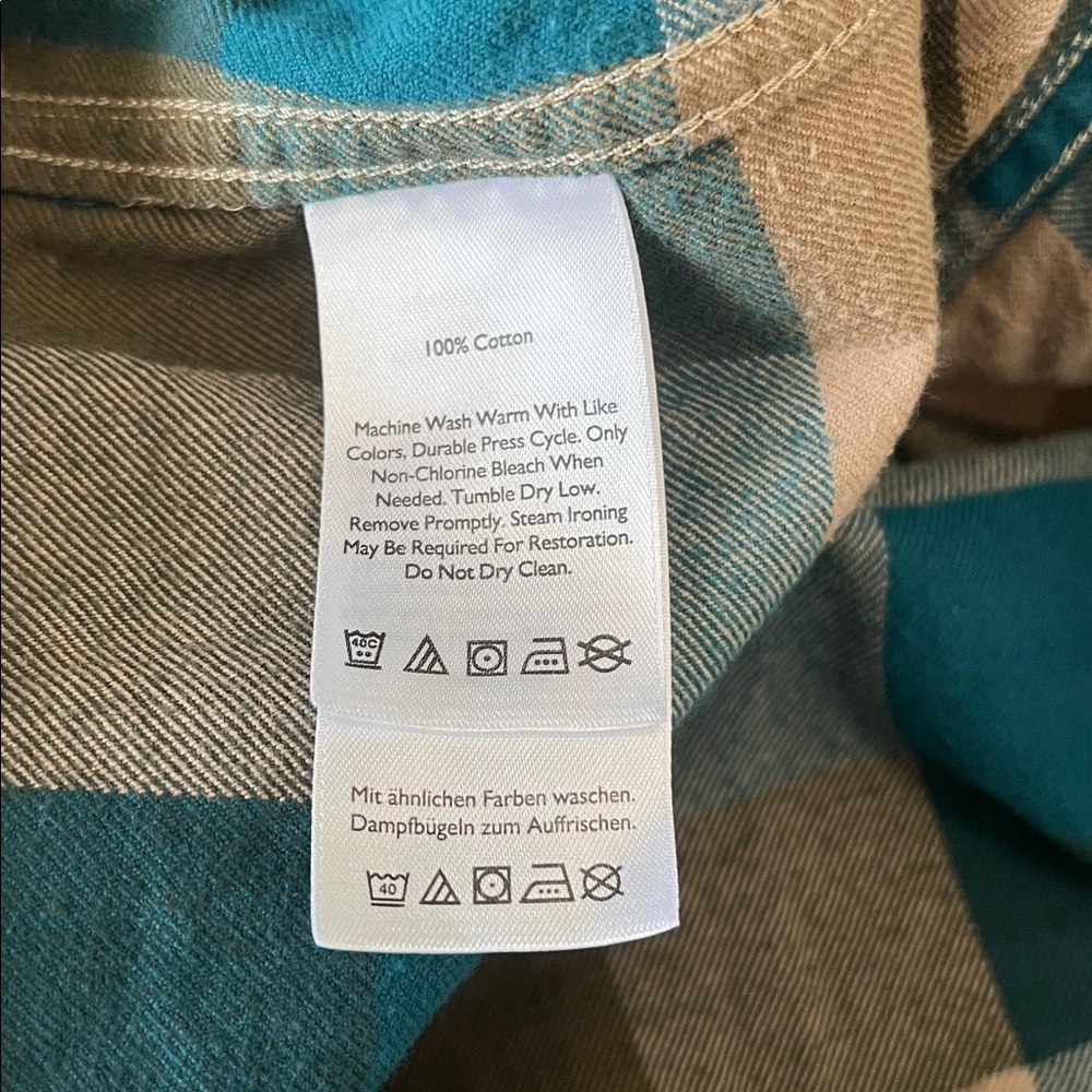 Eddie Bauer Classic Fit Plaid Button Down Shirt Blue/Tan Size XL Tall - Picture 5 of 7